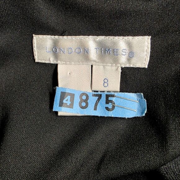 London Times Black and Grey Houndstooth Plaid Cap Sleeve Midi Dress Size 8 - Picture 11 of 13